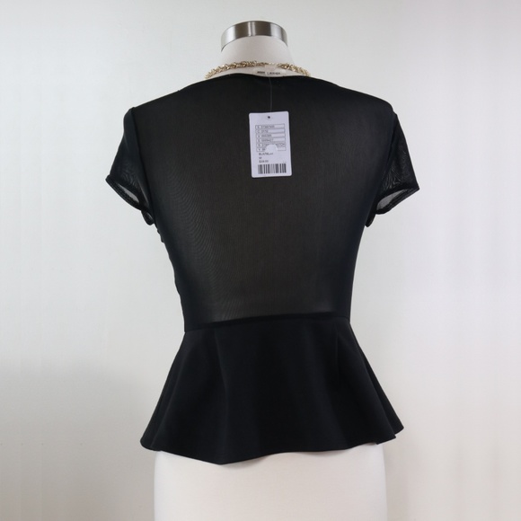 Silence + Noise Black Sheer Mesh Peplum L Top - Picture 4 of 8